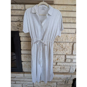 Women's A New Day White Black Pinstripe Collared Midi Dress XS